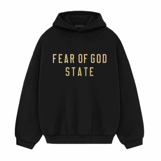 Gold Logo Print Black Hoodie