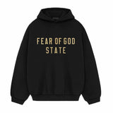 Gold Logo Print Black Hoodie