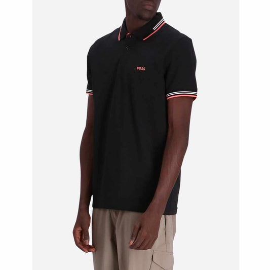 Orange Striped Collar Black Polo-Shirt