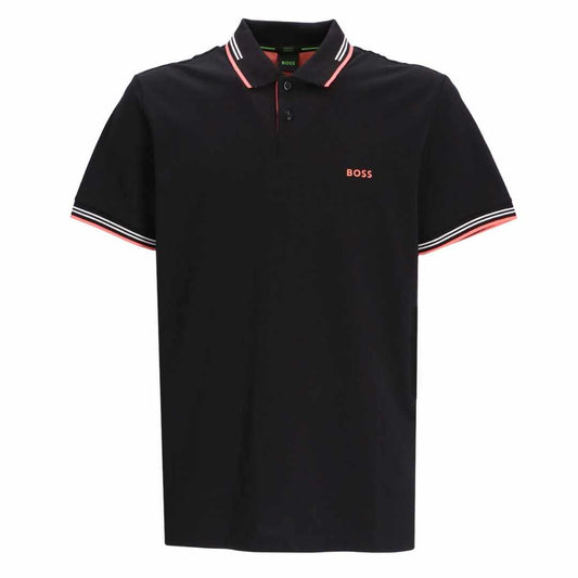 Orange Striped Collar Black Polo-Shirt