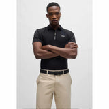 Collar Stripe Artwork Black Polo-Shirt