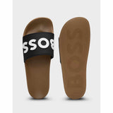 Logo Embossed Black Brown Slides