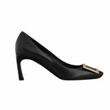 Trompette 70 Metal Buckle Black Leather Pumps