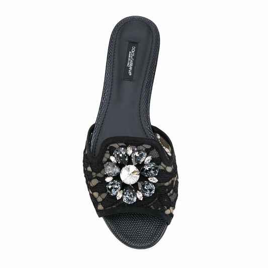 Crystal Embellished Black Slides