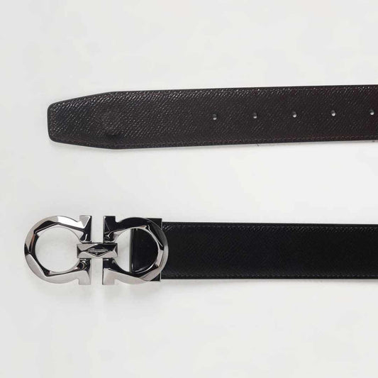 Faceted Gancini Black Reversible Belt