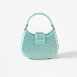 Crescent Rhinestone Bow Green Micro Bag