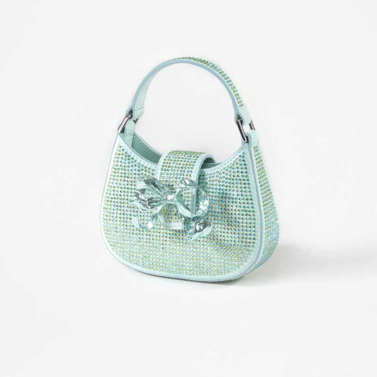 Crescent Rhinestone Bow Green Micro Bag