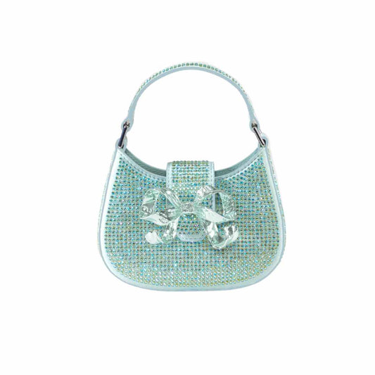 Crescent Rhinestone Bow Green Micro Bag