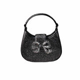 Rhinestone Crescent Black Micro Bag