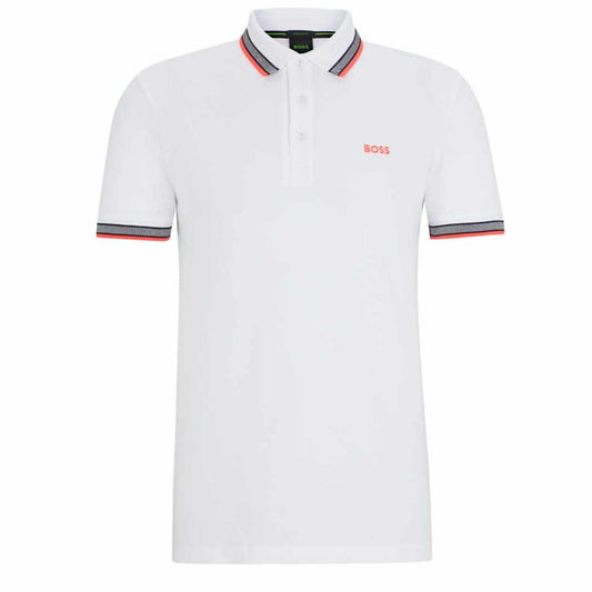 Paddy Orange Striped White Polo-Shirt