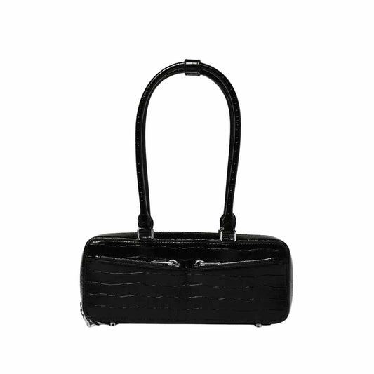Croc Leather Black Shoulder Bag