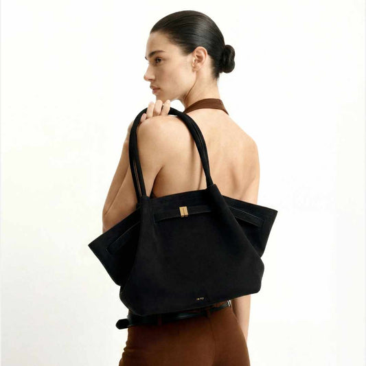 Hana Medium Faux Suede Black Tote Bag