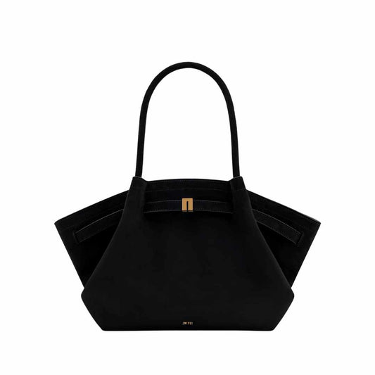 Hana Medium Faux Suede Black Tote Bag