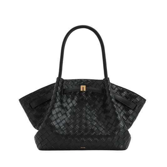Hana Medium Weave Texture Black Tote Bag