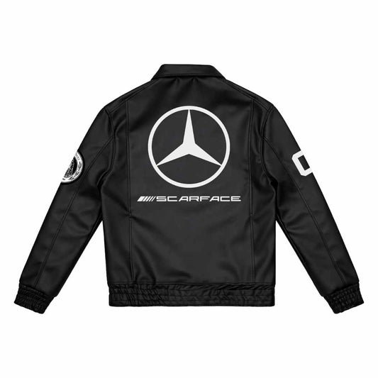 x SF Logo Print Leather Black Jacket