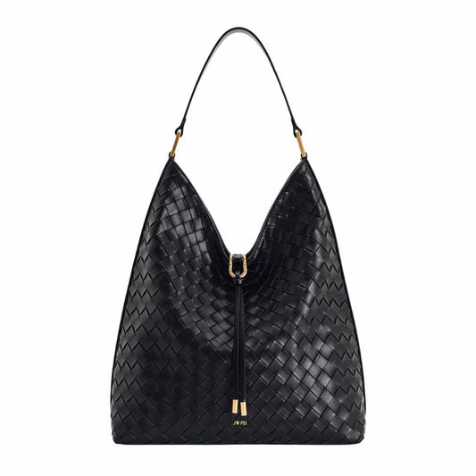 Aria Woven Texture Black Shoulder Bag