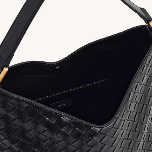 Aria Woven Texture Black Shoulder Bag