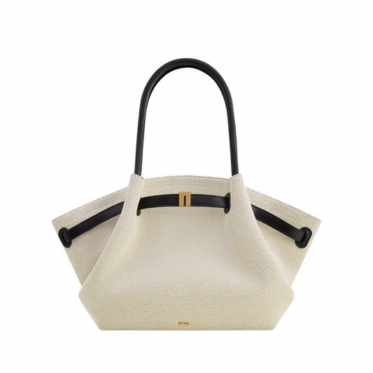 Hana Medium Leather Black Canvas Tote Bag