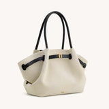 Hana Medium Leather Black Canvas Tote Bag