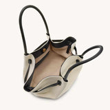 Hana Medium Leather Black Canvas Tote Bag