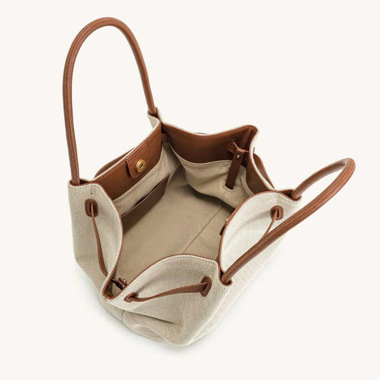 Medium Leather Brown Canvas Tote Bag