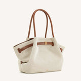 Medium Leather Brown Canvas Tote Bag