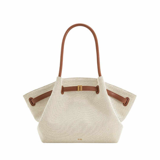 Medium Leather Brown Canvas Tote Bag