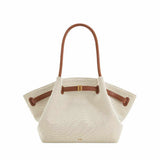 Medium Leather Brown Canvas Tote Bag