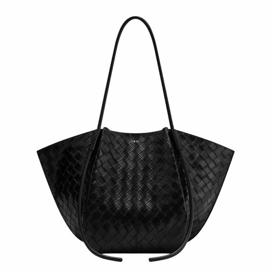 Nala Wide Weave Texture Black Tote Bag