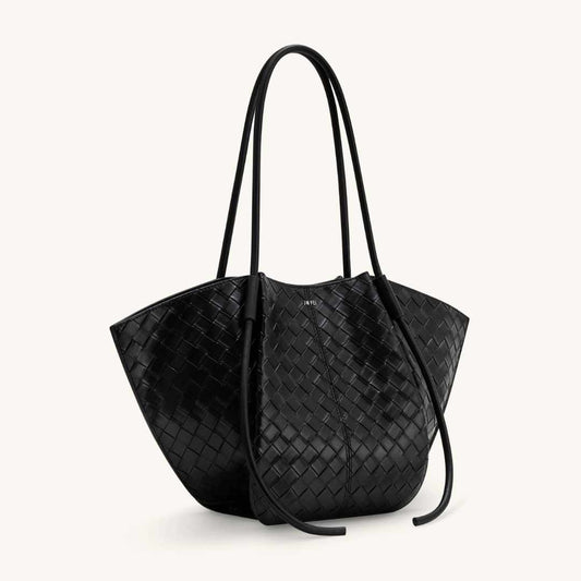 Nala Wide Weave Texture Black Tote Bag
