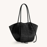 Nala Wide Weave Texture Black Tote Bag