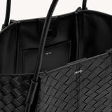 Nala Wide Weave Texture Black Tote Bag