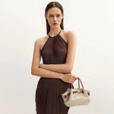 Hana Mini Leather Brown Canvas Tote Bag
