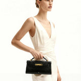 Noor Top Black Croc Handle Bag