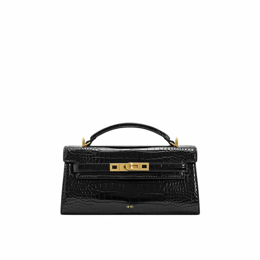 Noor Top Black Croc Handle Bag