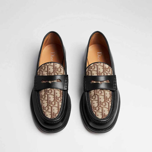 Brown Jacquard Granville Black Loafers