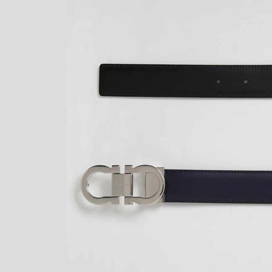 Silver Gancini Midnight Blue Reversible Belt