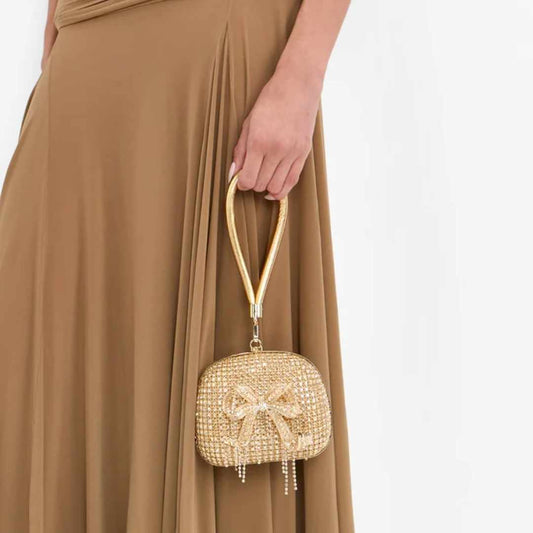 Crystal Top Handle Gold Clutch Bag