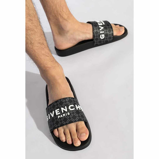 4G Monogram Print Black Slides