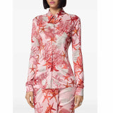 Coral Print Pink Silk Shirt