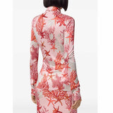 Coral Print Pink Silk Shirt