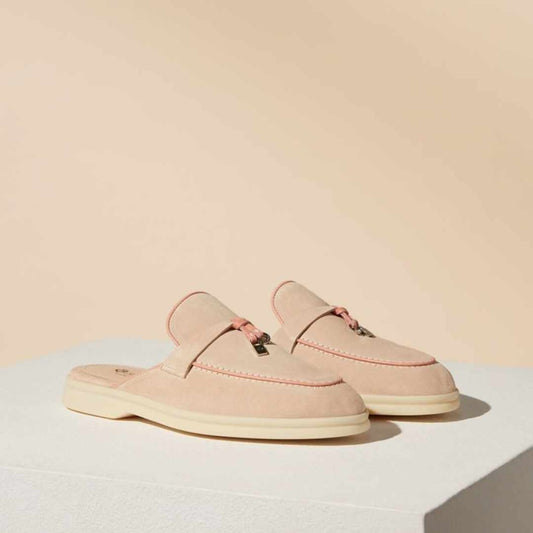 Babouche Charms Pink Sand Suede Loafers