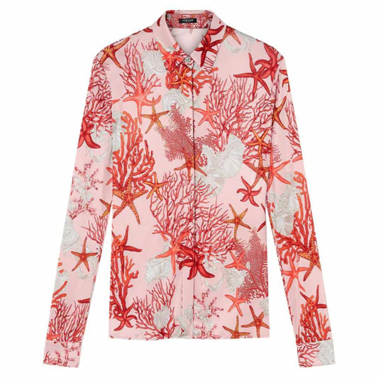 Coral Print Pink Silk Shirt