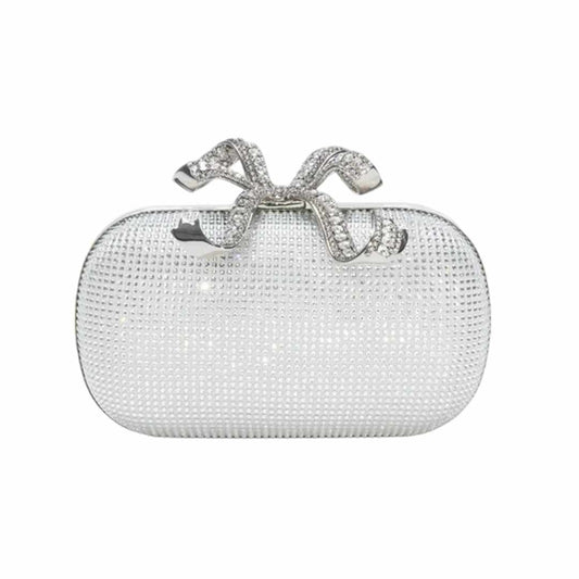 Rhinestone Silver Bow Clutch Bag