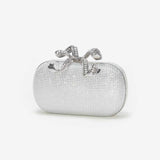 Rhinestone Silver Bow Clutch Bag