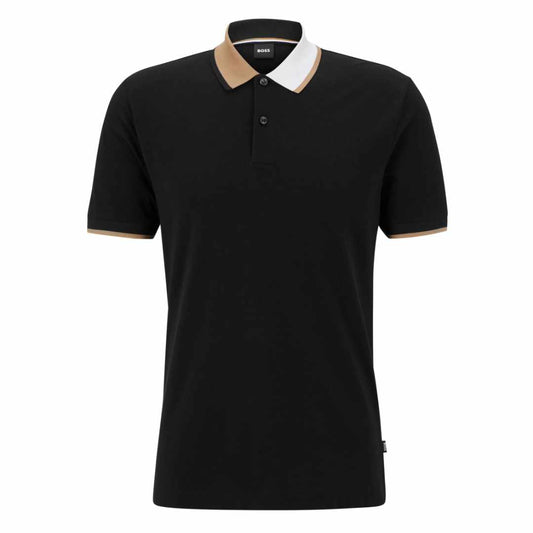 Split Collar Colour Black Polo-Shirt