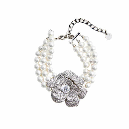 Crystal Flower Pearl Bracelet