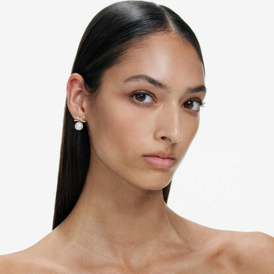 Bow Pearl Jacket Gold Earrings