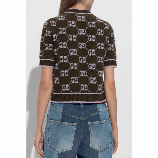 GG Wool Bouclé Jacquard Forest Green Sweater