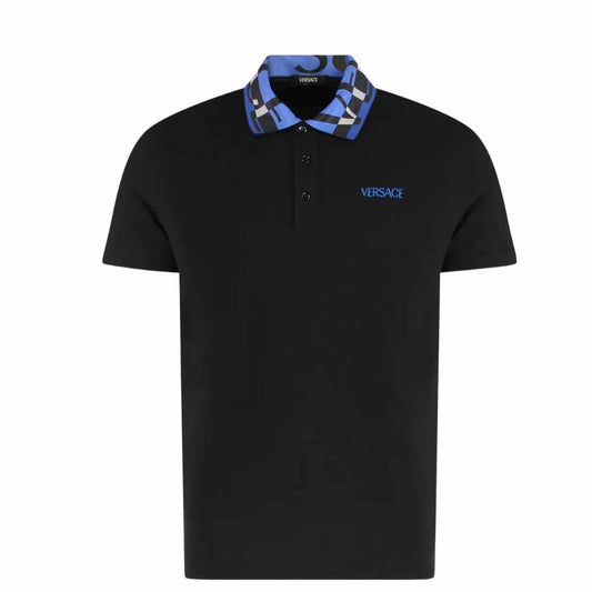 Blue Collared Black Polo-Shirt
